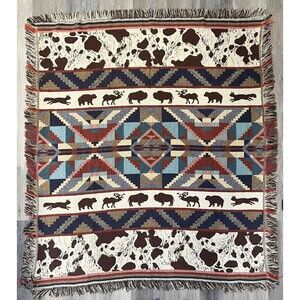 Vintage Aztec Crown Crafts Throw‎ Blanket Native Aztec Cow Print Western 50x60”